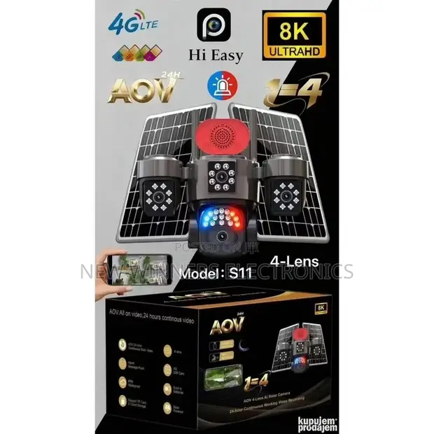 AOV 24H 4-Lens AI Solar Security Camera - 8K Ultra HD, 4G - 1