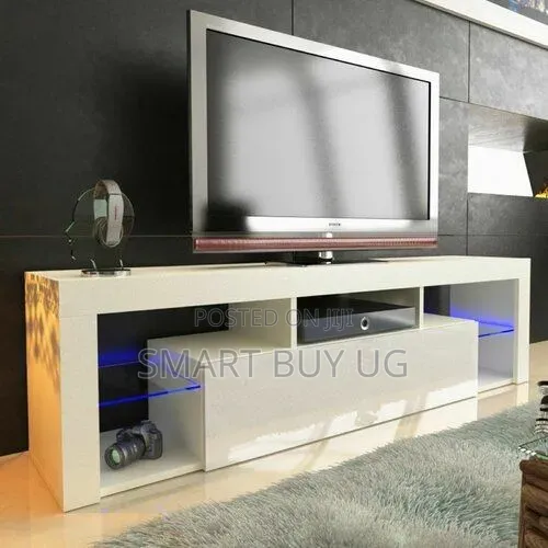 1.8m White TV Stand with Drawers and LED Lights - 1