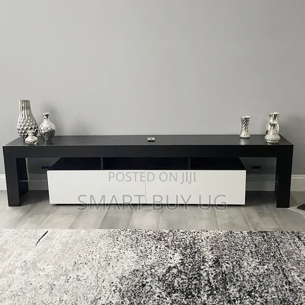 1.8m TV Stand with Drawers and LED Lights - White/Black - 1