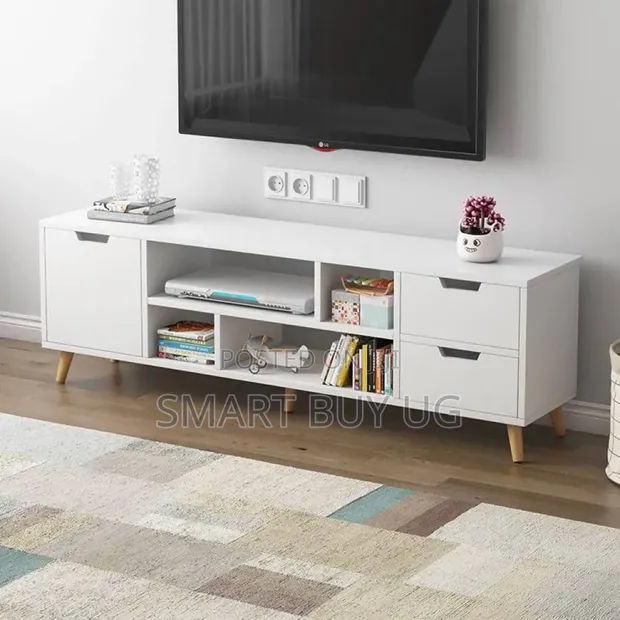 Brand New White Wooden TV Stand with Drawers & LED Lights - 1