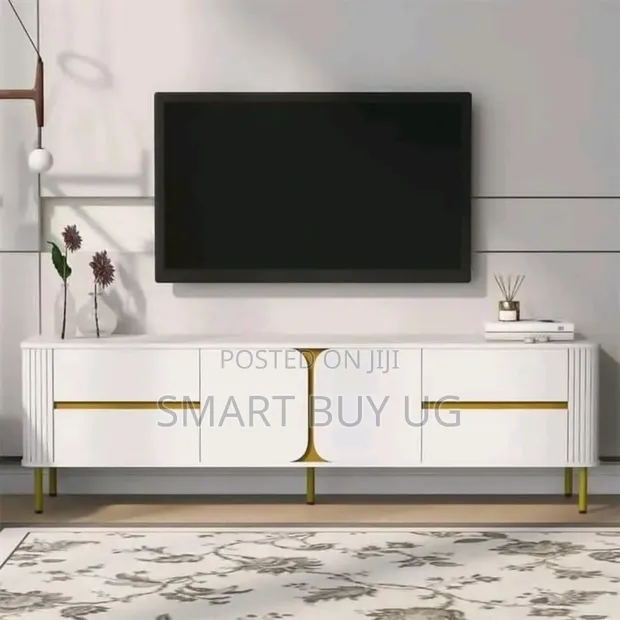 1.8m White TV Stand with Drawers and LED Lights - 1