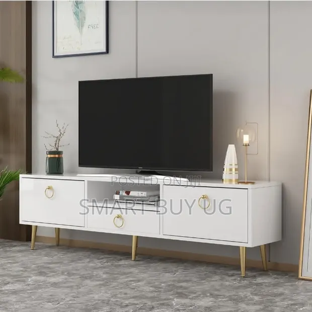 6ft White TV Stand with Drawers - 1