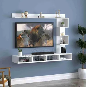 White 1.5m Floating TV Stand with Shelves and LED Lights