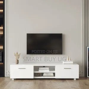 6ft White Wooden TV Stand with Drawers & LED Lights
