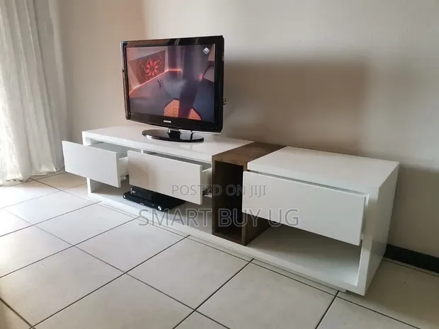 6ft White TV Stand with Drawers and LED Lights - 1