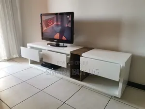 6ft White TV Stand with Drawers and LED Lights