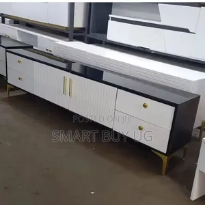 6ft Black Wooden TV Stand with Drawers & LED Lights
