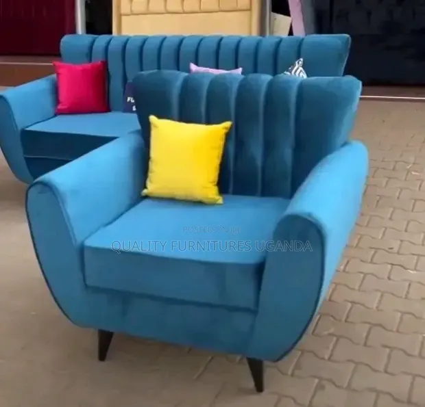 4 Seater Navy Blue Butterfly Sofa Set - 1
