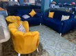 7 Seater Chesterfield Sofa - Mixed Blue & Mustard Yellow - 2