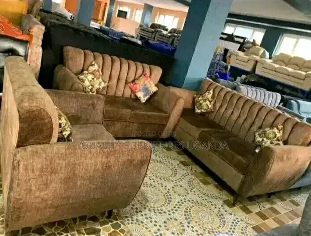 Brown Ribbed 6 Seater Sofa Set - 1