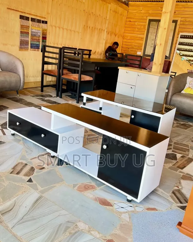 White TV Stand with Drawers and LED Lights (6ft) - 1