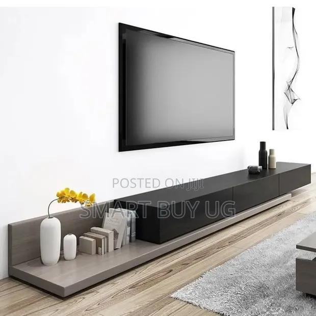 7ft TV Stand with Drawers - Black/Gray - 1
