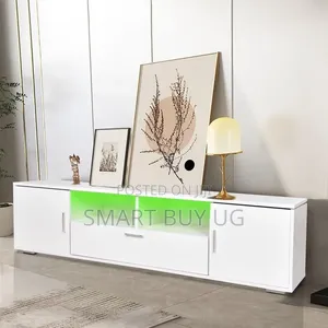 White TV Stand with LED Lights - 1.8m