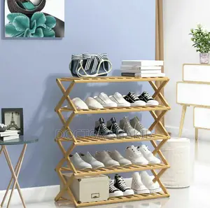 5-Tier Folding Wooden Shoe Rack Organizer