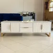 White TV Stand Unit 160cm with Drawers & LED Lights - 1