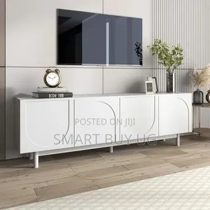 White Wooden TV Stand with Drawers and LED Lights