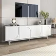 White Wooden TV Stand with Drawers and LED Lights - 1