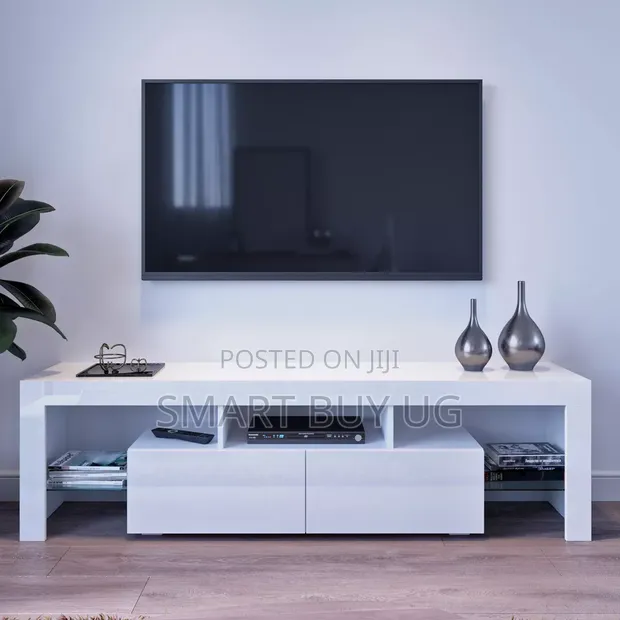 Brand New 6ft White TV Stand with Drawers & LED Lights - 1