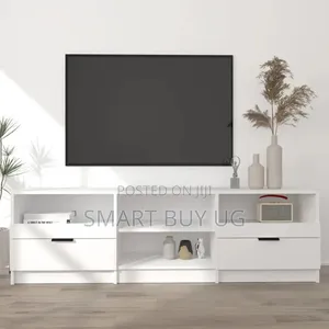 White Wooden TV Stand Unit with Storage & LED Lights