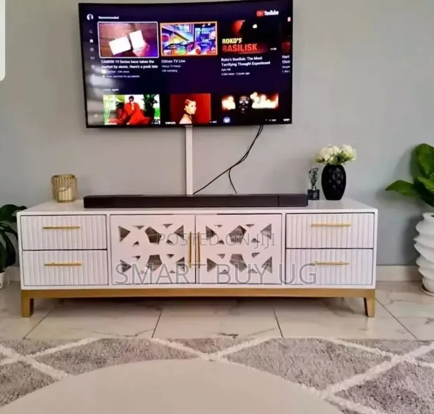 Brand New White TV Stand with Drawers and LED Lights - 1