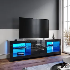 1.8m Black TV Stand Unit with Drawers & LED Lights