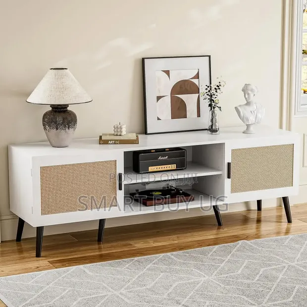 Brand New White Wooden TV Stand with Drawers & LED Lights - 1