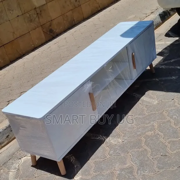 6ft White TV Stand with Drawers and LED Lights - 1