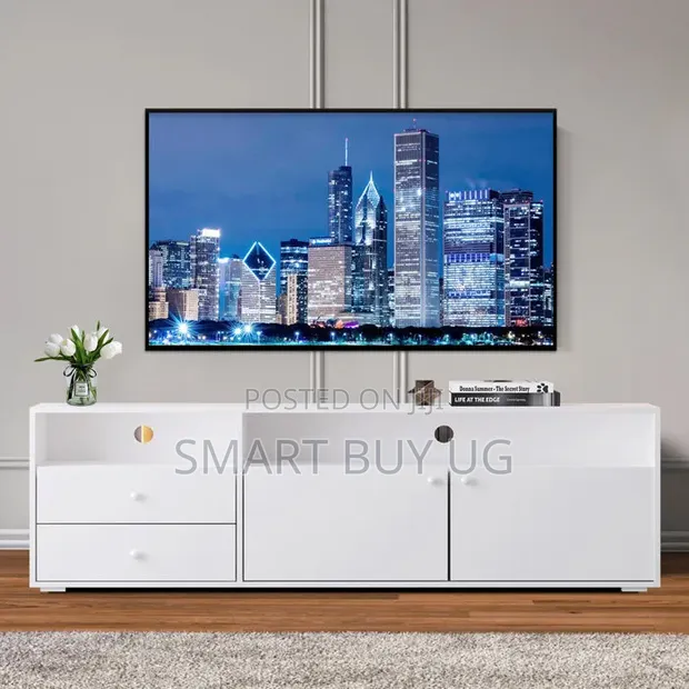 1.8m White Wooden TV Stand with Storage and Drawers - 1
