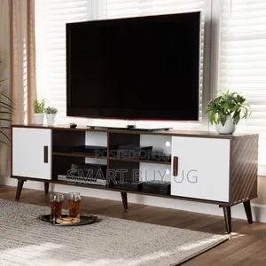 6ft White TV Stand with Storage and LED Lights