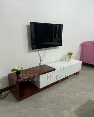 6ft White TV Stand with Drawers and LED Lights