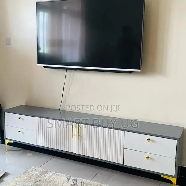 Brand New White TV Stand with Drawers and LED Lights - 1