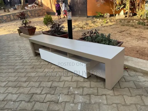 6ft White TV Stand with Drawers and LED Lights - 1