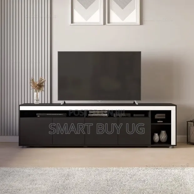 6ft Black TV Stand Unit with Drawers & LED Lights - 1