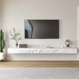 Modern Floating TV Stand with Drawers & LED Lights - White