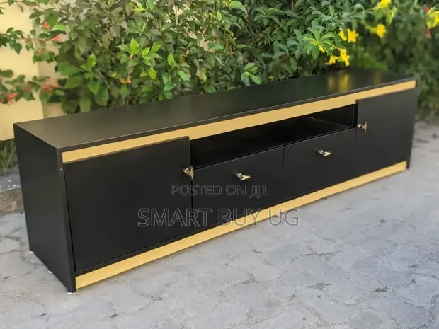 6ft Black TV Stand with Wall Storage and LED Lights - 1