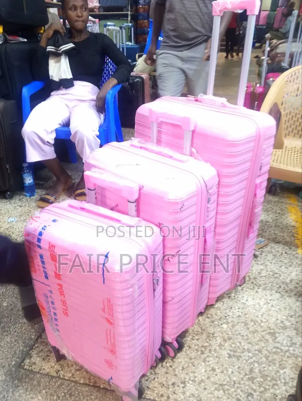3-Piece Rubber Plastic Suitcase Set (Pink) - 1
