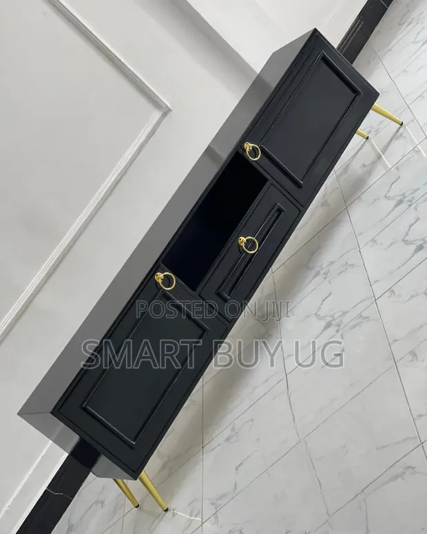 Black 6ft Wall Unit TV Stand with Drawers & LED Lights - 1