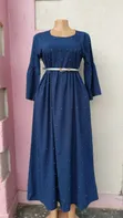 Navy Blue Pearl-Embellished Long Dress - 1