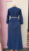 Navy Blue Pearl-Embellished Long Dress - 2