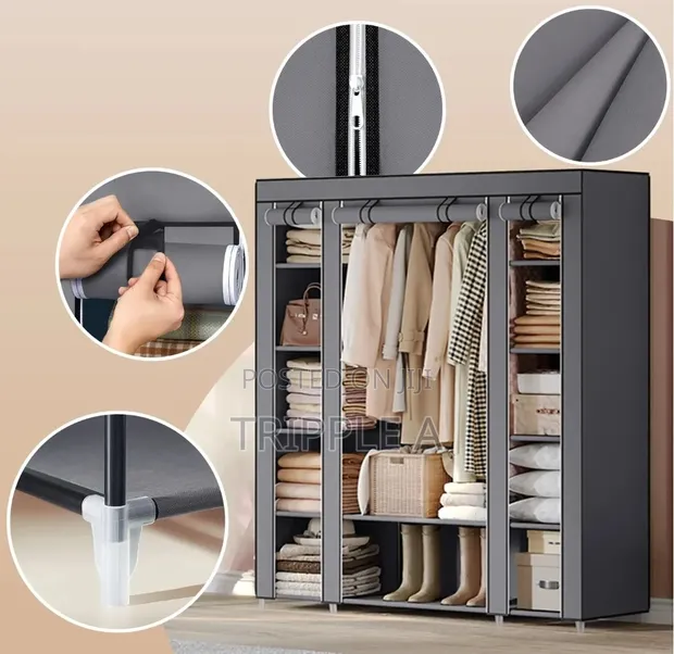 Portable Fabric Wardrobe with Steel Clothes Rail - 1