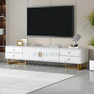 White TV Stand Unit with Storage and LED Lights (1.8m)