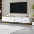 White TV Stand Unit with Storage and LED Lights (1.8m) - 1