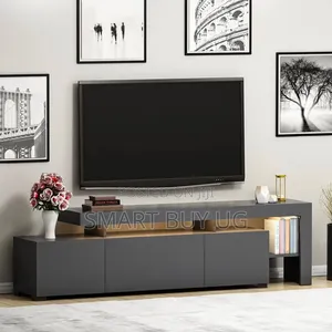 Modern White TV Stand with Drawers & LED Lights