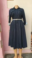 Elegant Navy Blue Polka Dot Shirt Dress - 1