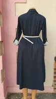 Elegant Navy Blue Polka Dot Shirt Dress - 2