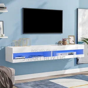 TV Stand with Drawers and LED Lights - White