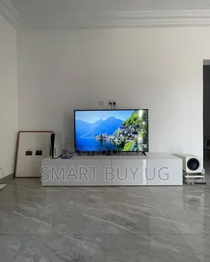 White TV Stand with Drawers and LED Lights