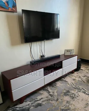 6ft Walnut TV Stand with Drawers and LED Lights