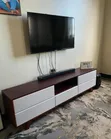 6ft Walnut TV Stand with Drawers and LED Lights - 1