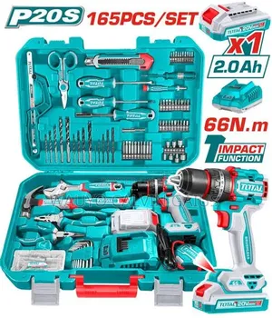 Total 165 Piece Tool Set with 20V Impact Drill